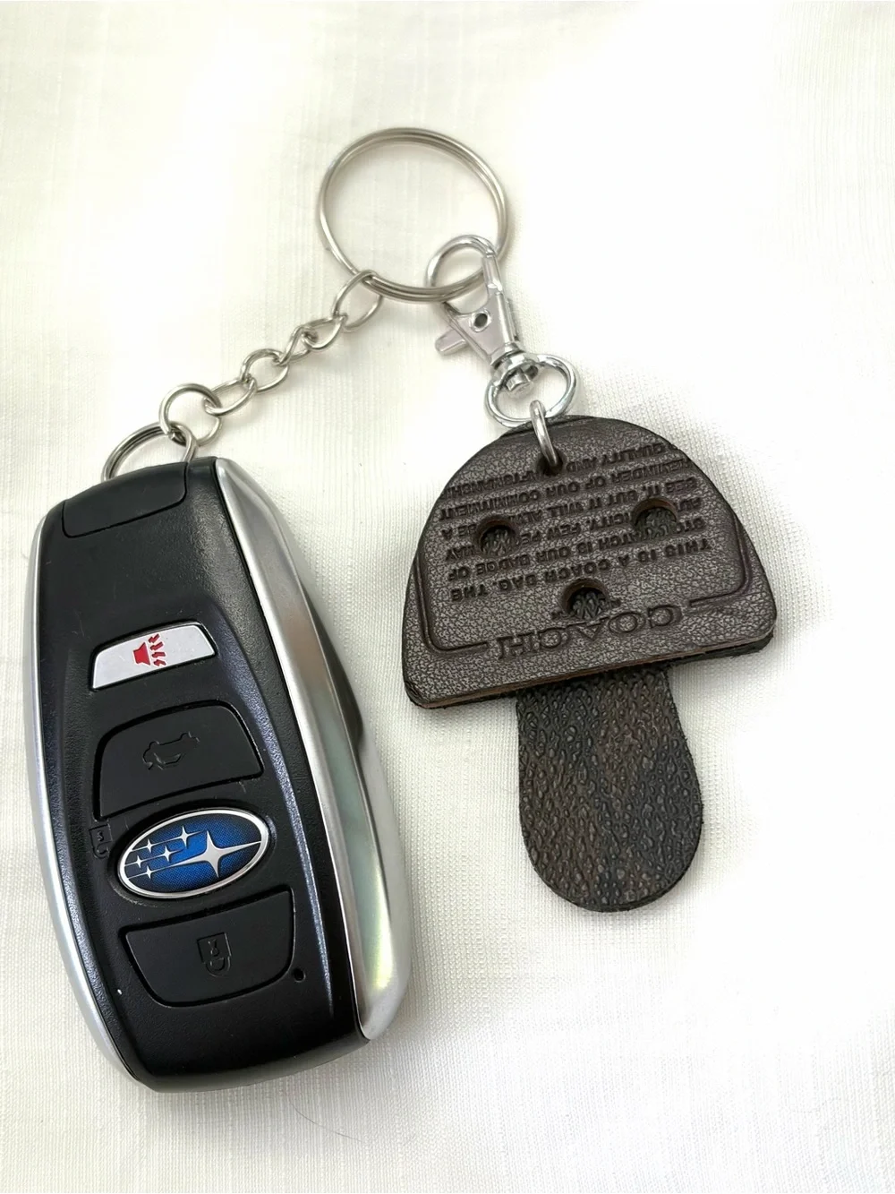 Upcycled COACH Leather Mushroom Key clip accessory